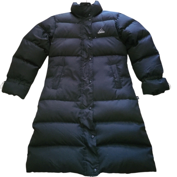 Adidas Womens Feather Down Filled Puffer Jacket Black Longline Mid Shin 90s Y2K - Picture 17 of 17